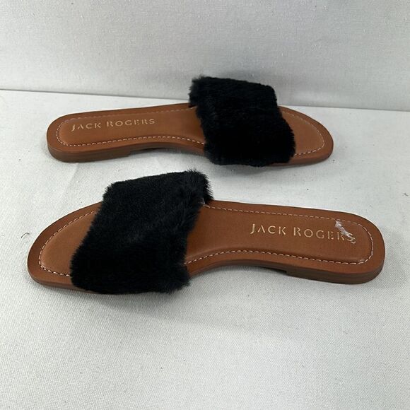 Jack Rogers Faux Fur Sabrina Slide Sandal Black Size 7- NIB - Picture 4 of 7